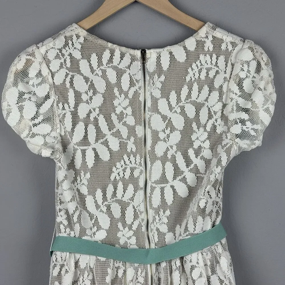 Lace Dress Girls 7 Ivory Bow Belt Coquette Communion Easter Special Occasion
